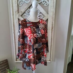 Multiples Women's 3/4 Tie Sleeve Ruffle Tunic Top in Multi Print